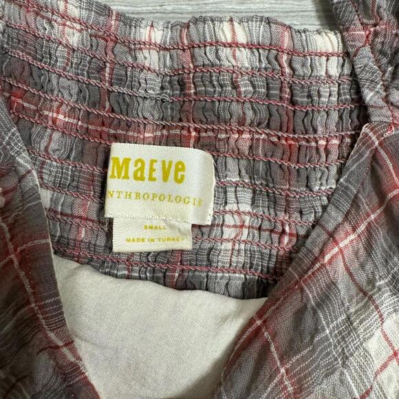 Maeve Anthropologie Grey & Red Plaid Flutter Sleeve Crepe Mini Dress- Size Small - Picture 9 of 9